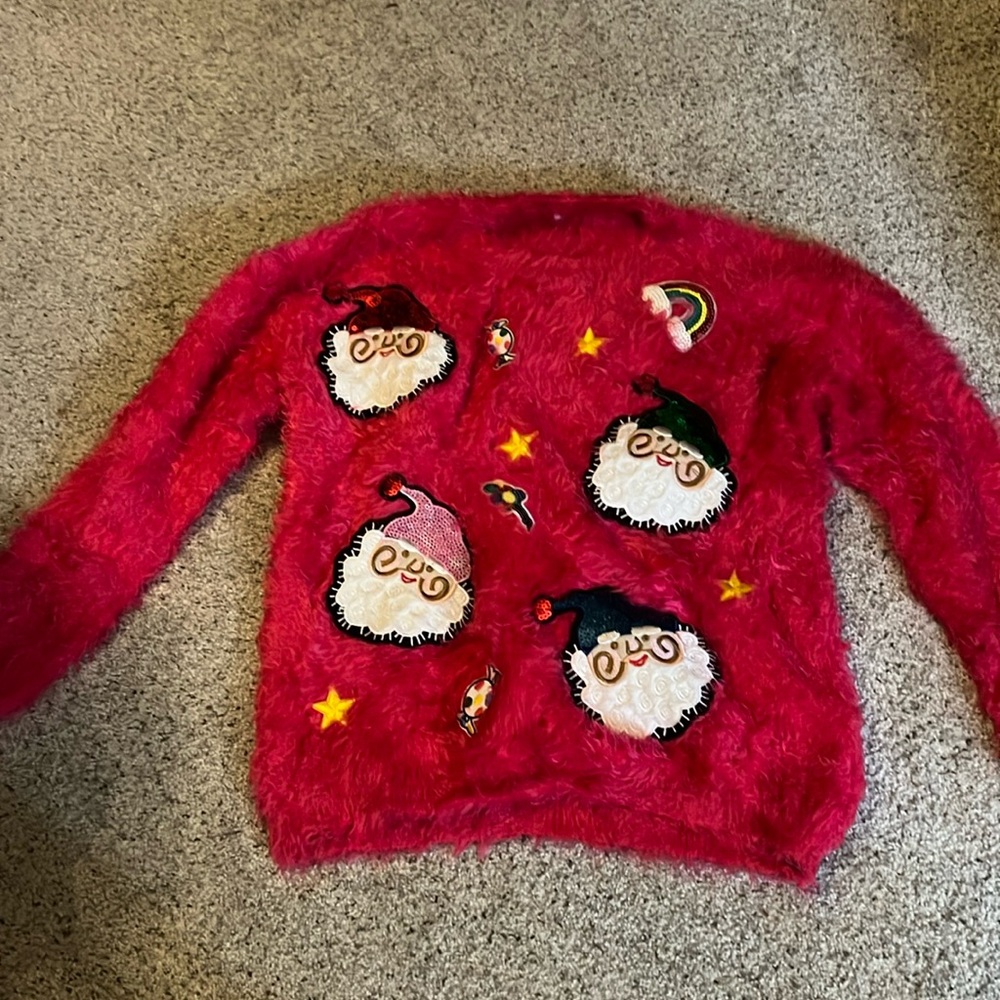 Pink fuzzy Christmas sweater